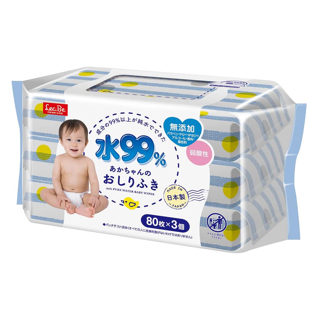 LEC Pure Water Baby Care Pure Water Baby 80 Sheets X 3 Packs Mild Made In Japan 99% Wipes, (240 Sheets), Acidity,