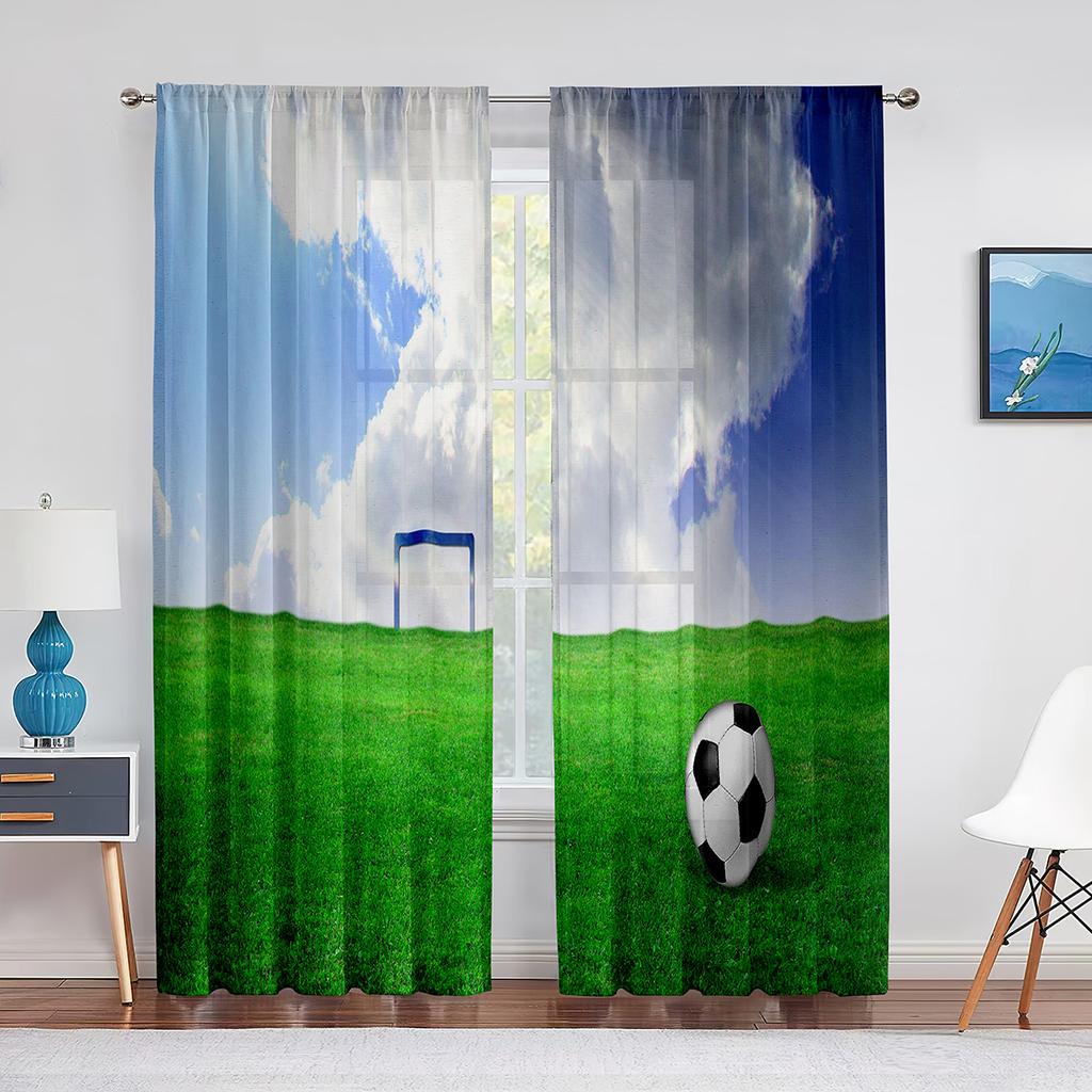 Fußball Runder Fußball Bunt Kunst Durchsichtiger Vorhang für Wohnzimmer Voile für Fenster Schlafzimmer Küche Tüll Drapierung Vorhänge