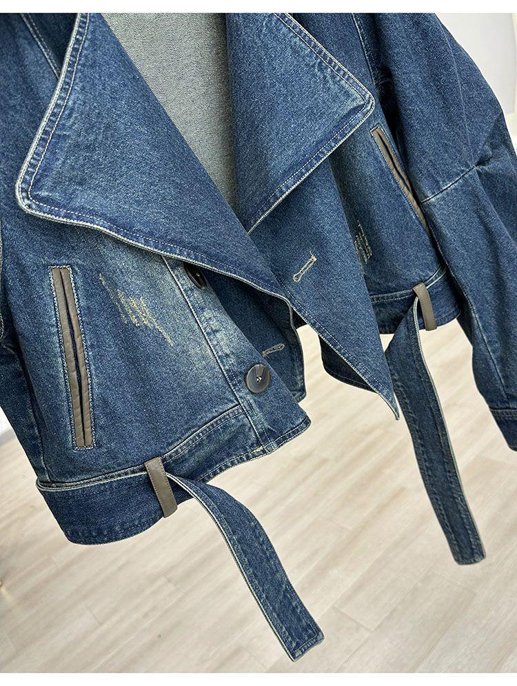 Women's Retro Distressed Patchwork Denim Jacket - Casual Loose Petite Stylish Short Design