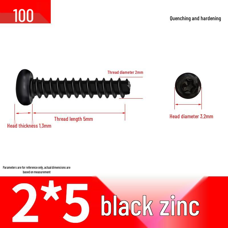 Black Zinc Plated M2 Pan Head Anti-Theft Hex Screws, Flat Tail, Self-Tapping