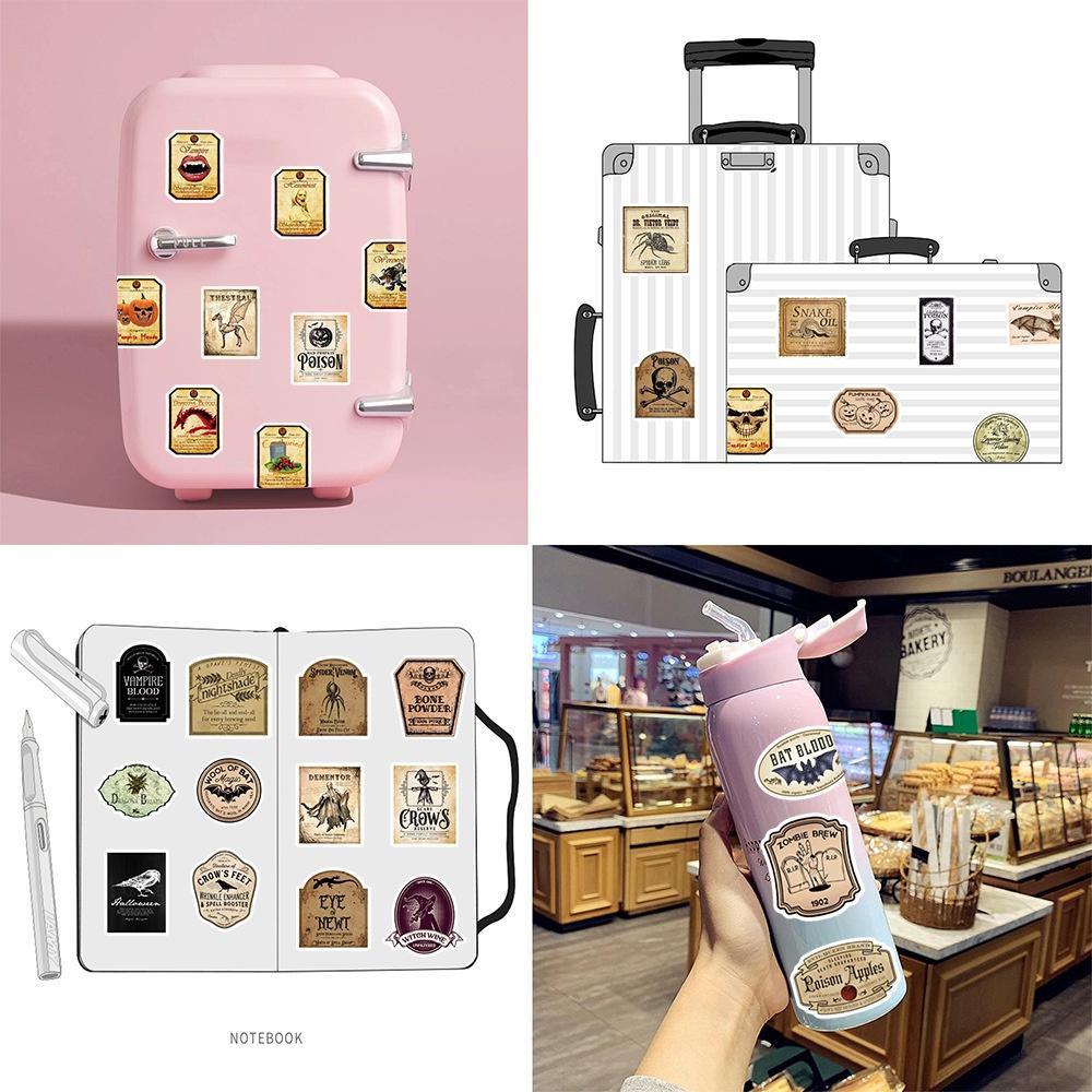 10/50pcs Horror Retro Apothecary Stickers Potion Label Graffiti Stickers for DIY Luggage Laptop Skateboard Motorcycle Bicycle Stickers