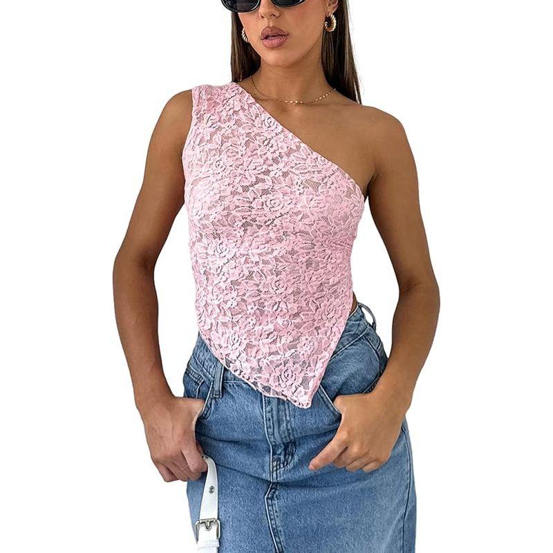 

Sexy Sleeveless See-through Vest Fashion Sexy Sexy Sleeveless Lace See-through Vest Pink M