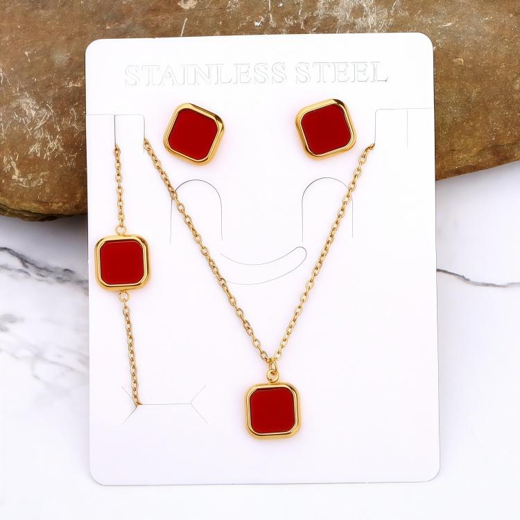 Stainless Steel 18k Gold Plated Tarnish Free Square Shell Necklace Earrings Bracelet Set for Women Wedding Party Jewlery Suit