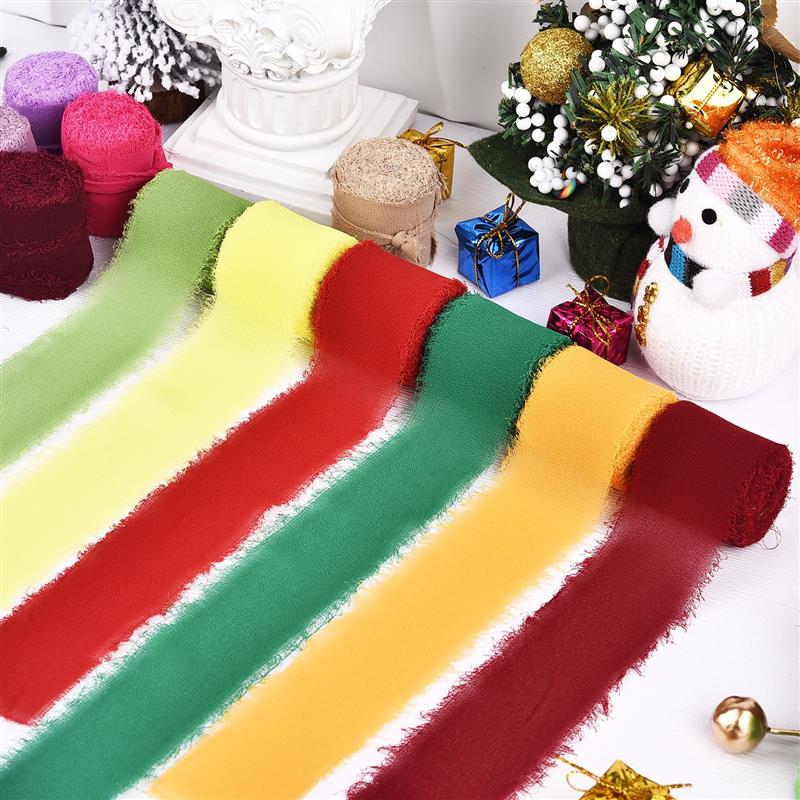 5M Handgefertigtes Ausgefranstes Satin Chiffon Seidenband Für Hochzeitseinladung Verpackung Sträuße Geburtstagsfeier Dekorationen Geschenke