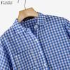 ZANZEA Women Casual Turn Down Collar Grid Print Loose Half Sleeve Blouse