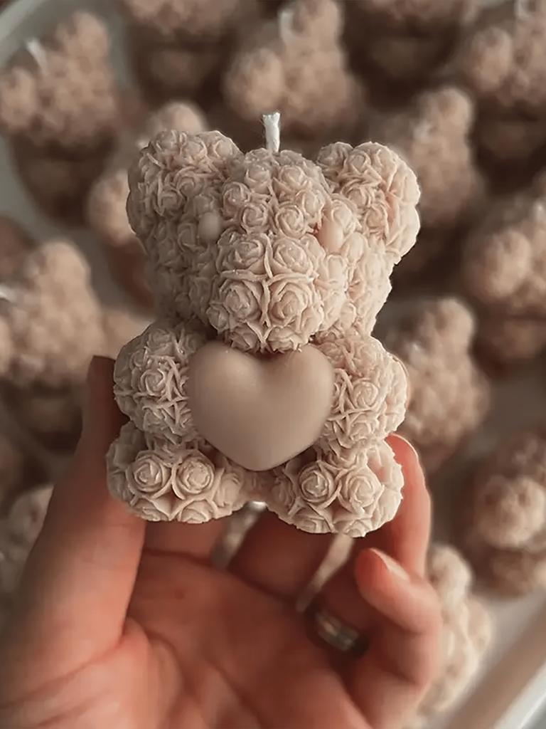 1 heart-shaped rose bear scented candle making mold, Valentine's Day decorative gift making, suitable for diy gypsum making,
