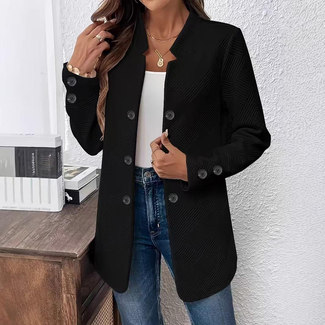 

Autumn and winter women s clothing new fashion three-grain double-button jacket top suit S чёрный