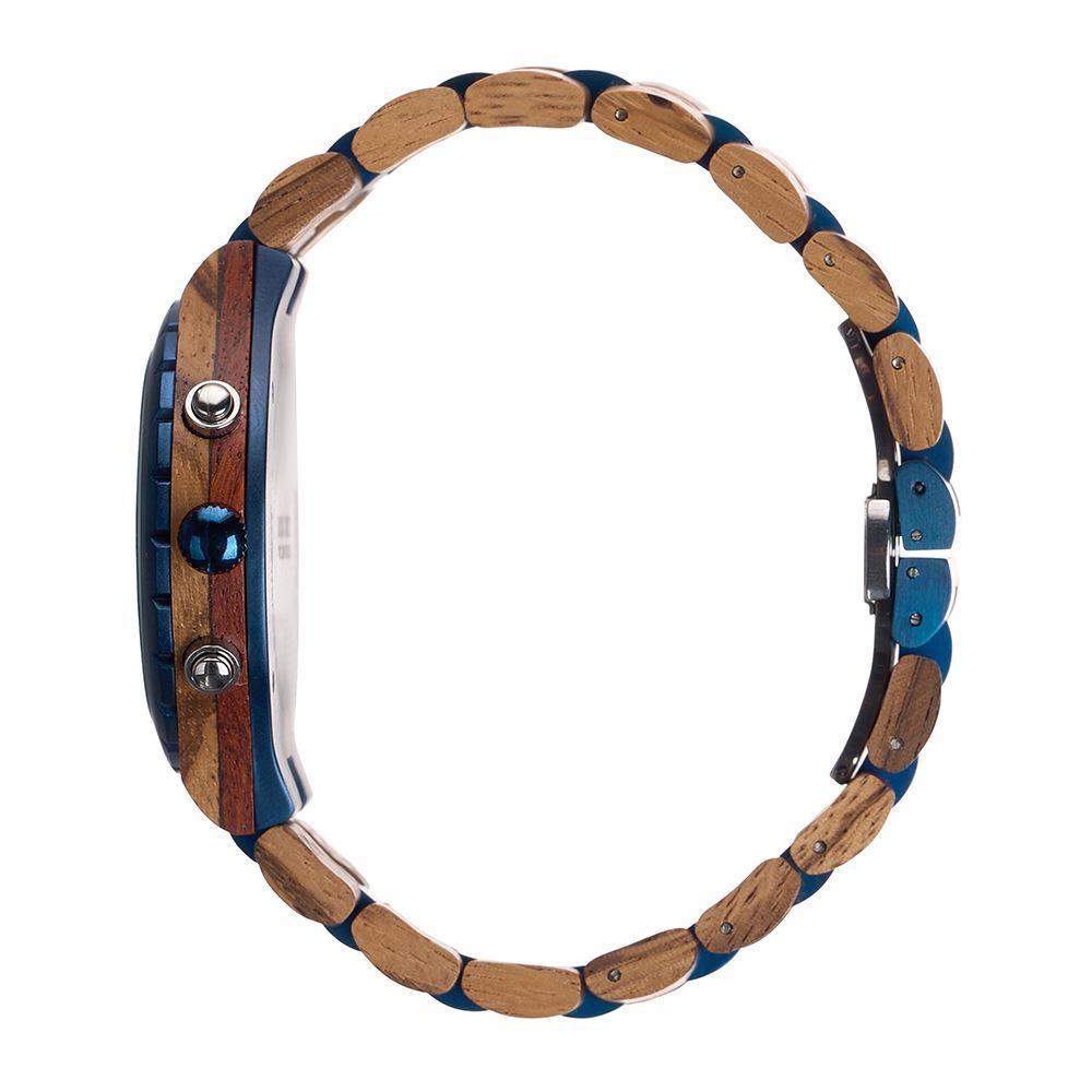 Herrenuhren Holzarmband Mode Blaues Zifferblatt Uhren Luxus Datum Chronograph Leuchtend Holz Armbanduhr Für Mann