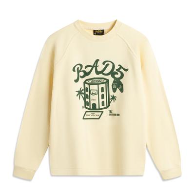 Li Ning Badfive Buchstabenaufdruck Rundhals Bequem Atmungsaktiv Vielseitig Lockeres Sweatshirt Herren Sweatshirt Pudding-Gelb AWDUF75-1