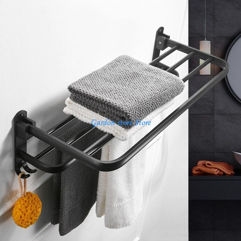 B0KB Space Aluminum Towel Holder Multilayer Towel Bar Wall Hanging Storage Rack for Kitchen Bathroom Easy to Install Durable