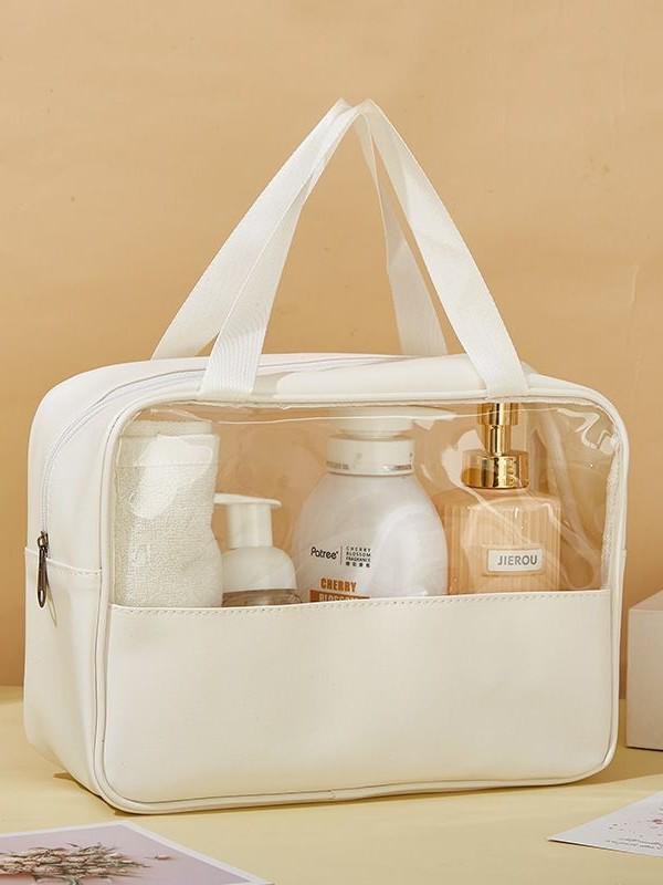 Large Capacity Waterproof PVC Patchwork Makeup Bag - Semi-Transparent Toiletry and Portable Travel Storage Bag