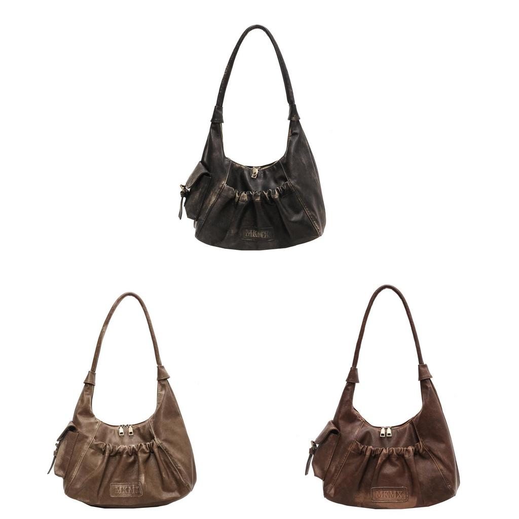 Retro Chic Pu Folded Shoulder Bag For Daily Use With Zipper Pocket