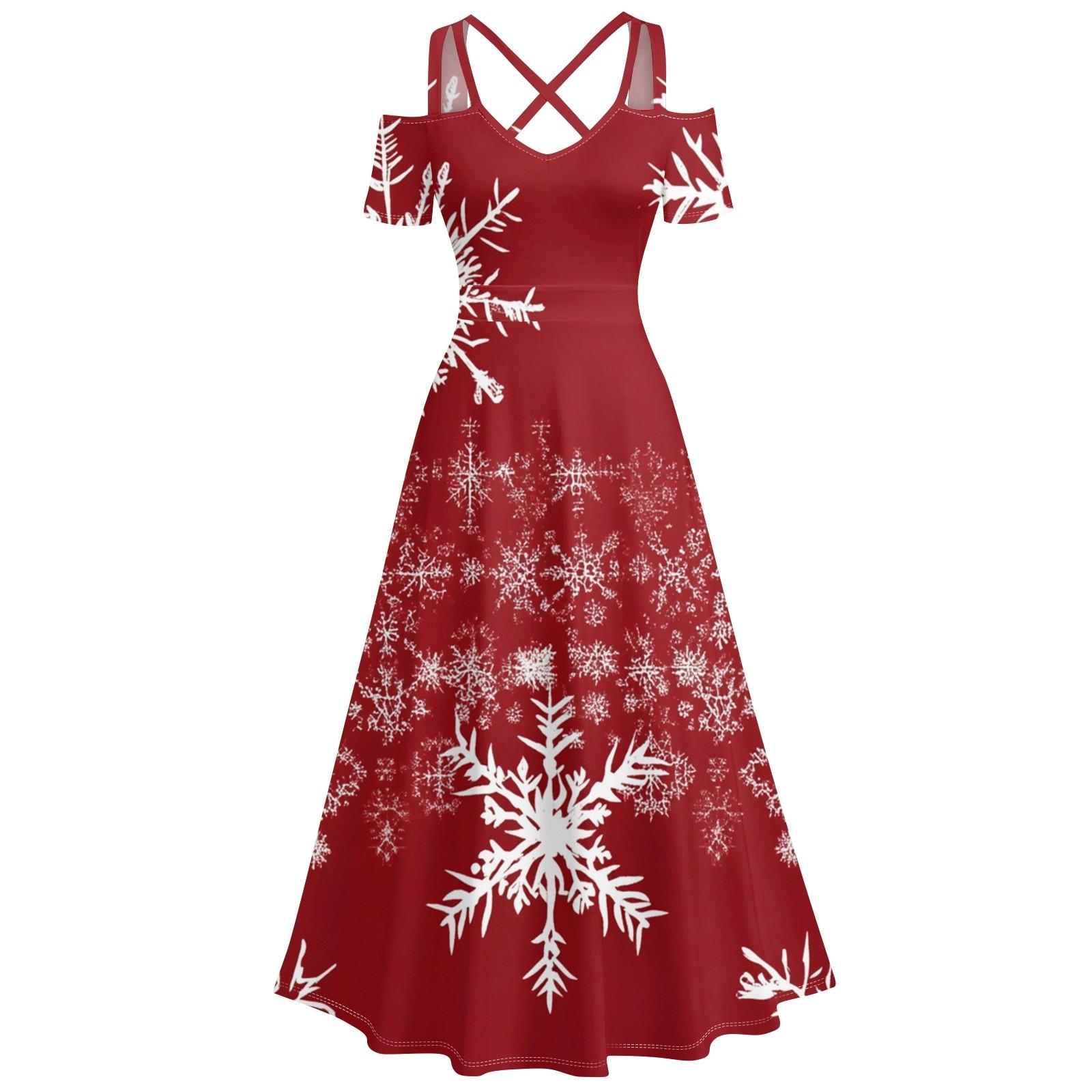 

Ladies Casual And Fashionable Print Sexy Suspender Retro Dress Big Swing Dress XL винний