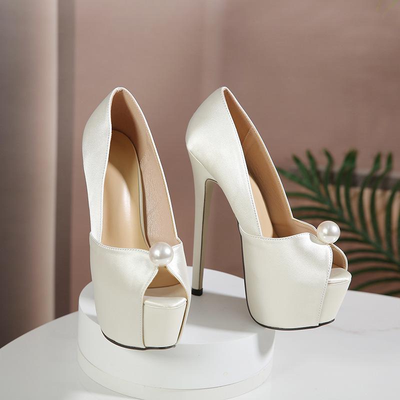

Стильные босоножки на платформе Stiletto Pearl – сексуальная водонепроницаемая обувь на высоком каблуке для женщин 41 грязно-белый