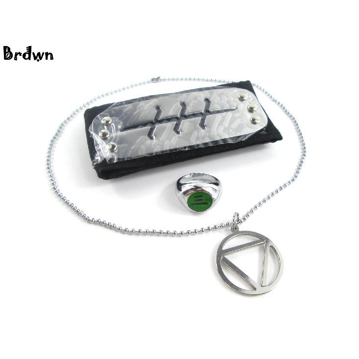 Brdwn Cosplay Akatsuki Hidan Itachi Logo Headband Necklace Ring Kunai