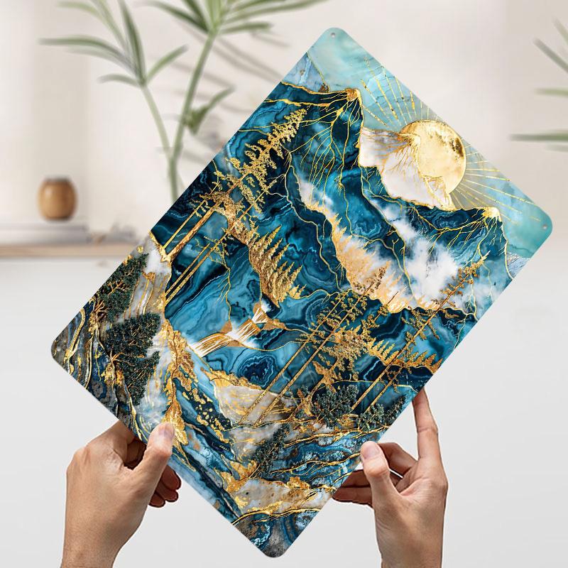 Sapphire Sunrise Mountains Tinplate Poster Customized Wall Art Vintage Metal Signs Retro Tin Plaque for Bedroom Decorations Home