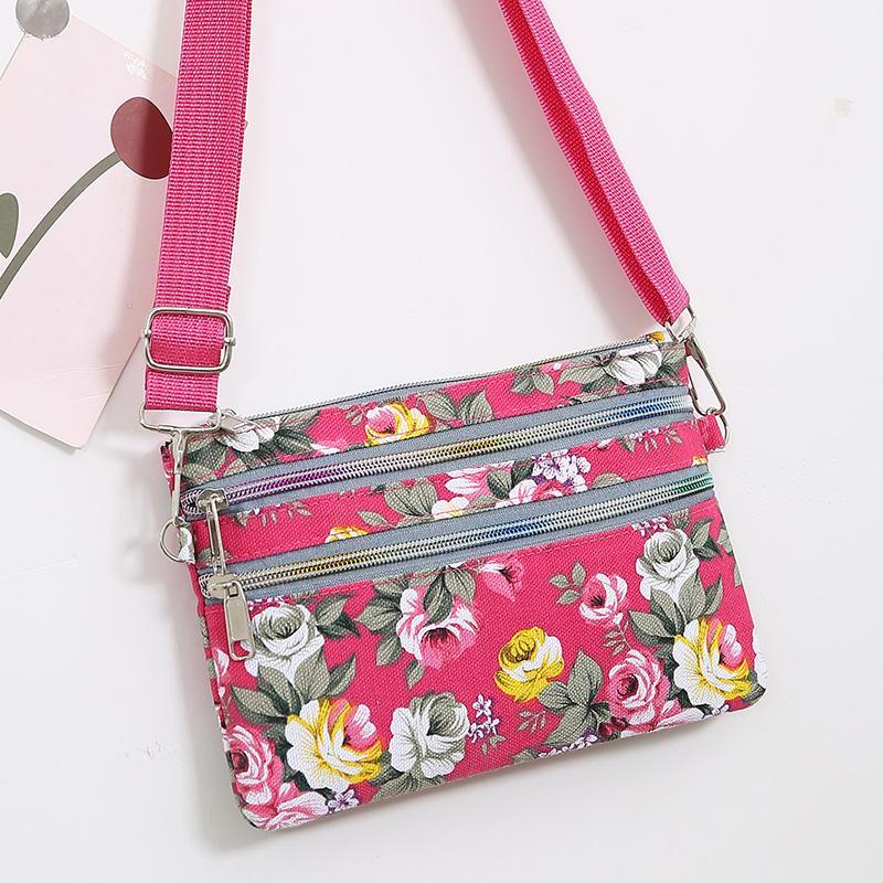 Flerlags skulderveske crossbody-veske lett blomst liten stoffveske dameveske lerret telefonveske mamaveske