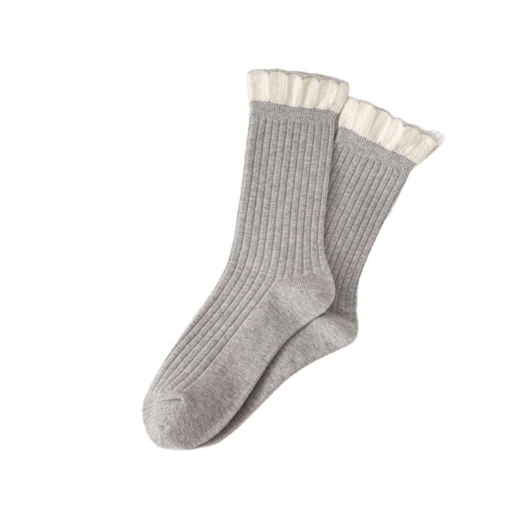 Women's Mid-Calf Lace Socks - Cute, Slouchy, Japanese School Style, Combed Cotton for Autumn/Winter.