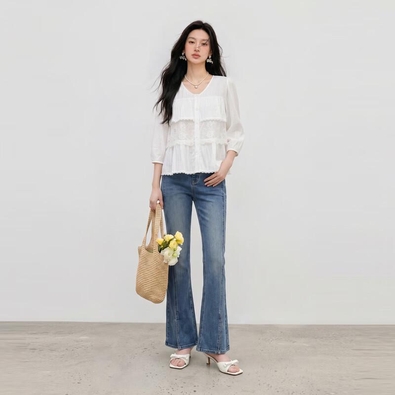 Elegant Lace Ruffle V-Neck Blouse