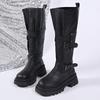 Stivali da Cavaliere con Plateau Autunno 2026 Nuovi Punta Tonda Fibbia Alta Allacciatura Tacco Chunky Stivali da Cowboy Western