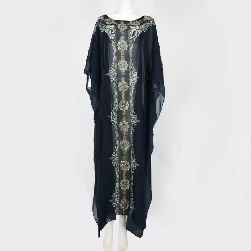 

Европейская и американская новая женская одежда платье из шифона с принтом с круглым вырезом свободного кроя платье с круглым вырезом Black All yards