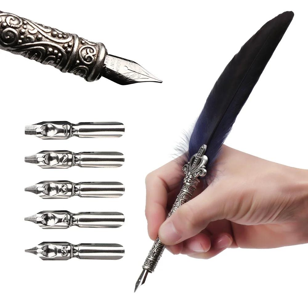 1 Set Multicolor Retro Quill Dip Pen Feather   Gift Writing Tools Office School Supply