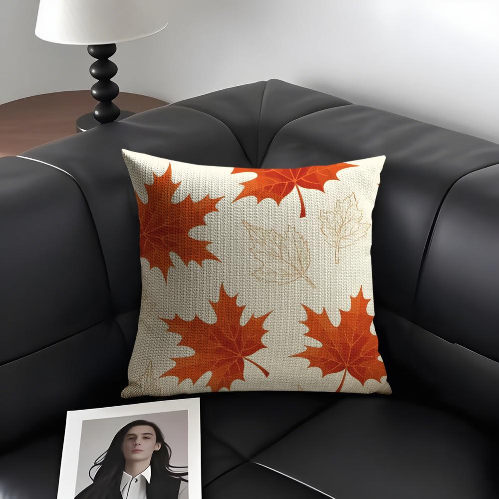 Maple Leaves Luxury Cushion Cover Natural Linen Organic Fabric Double-Sided Printing Sofa Home Decor Gift Pillow Case