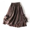 Damen Stickerei Elastischer Bund Midi Rock mit Seitenband Patchwork Frühling und Sommer Freizeitrock