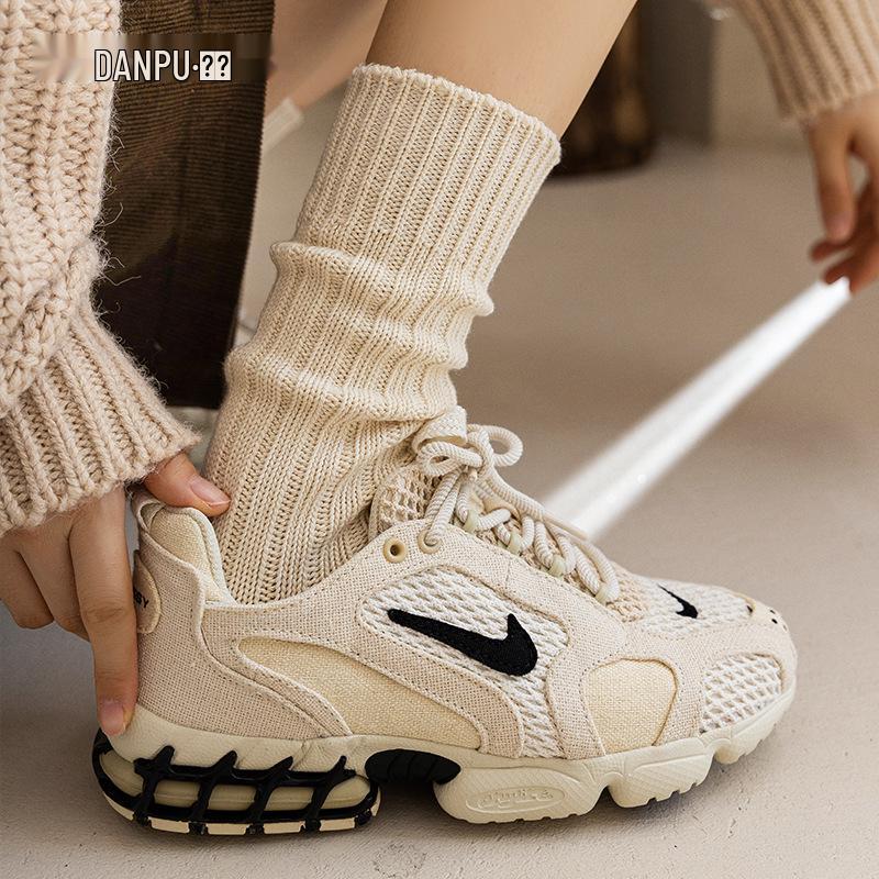 Japanese Style Thick Knit Cotton Socks - Ecru, Breathable, Mid-Calf, Unisex