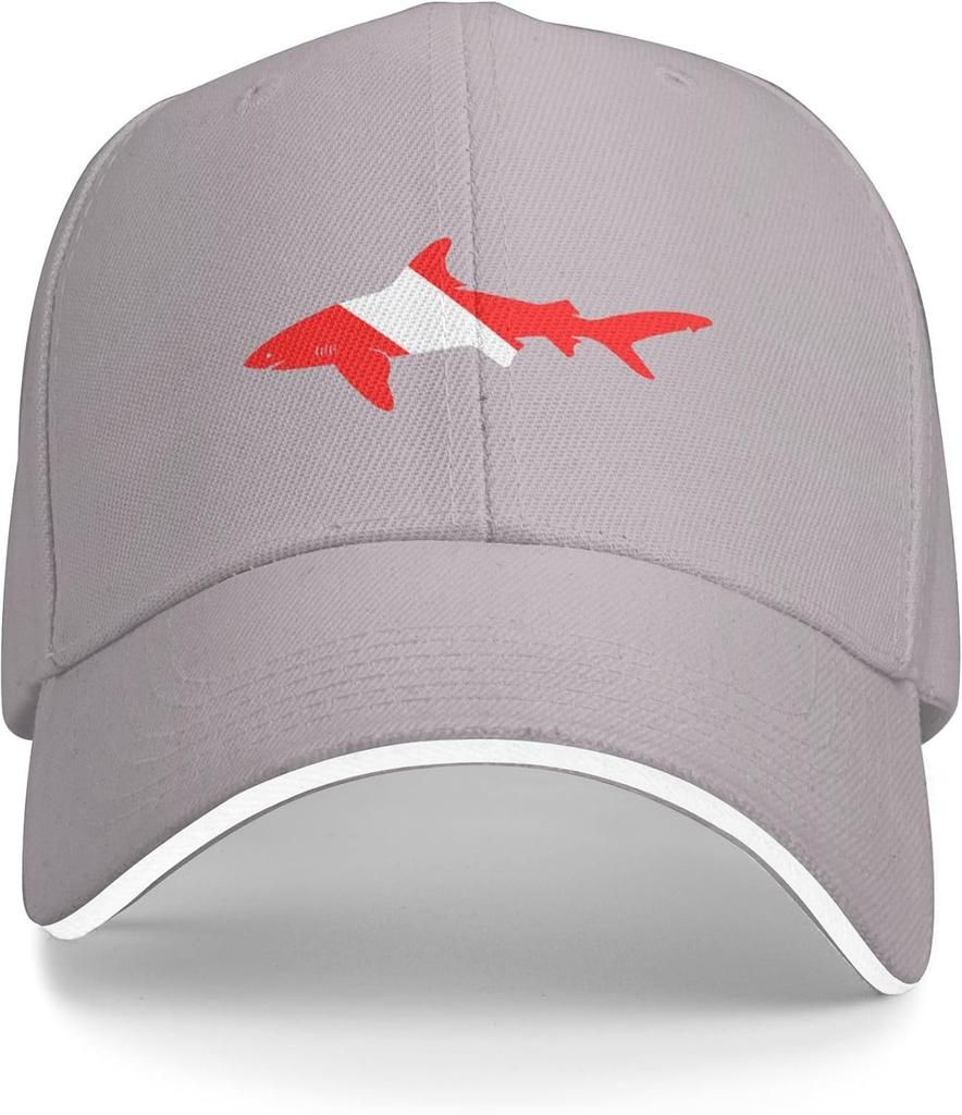 Diver Flag Shark Baseball Cap Polyester Adjustable Casual Sport Sun Protection Golf Hat