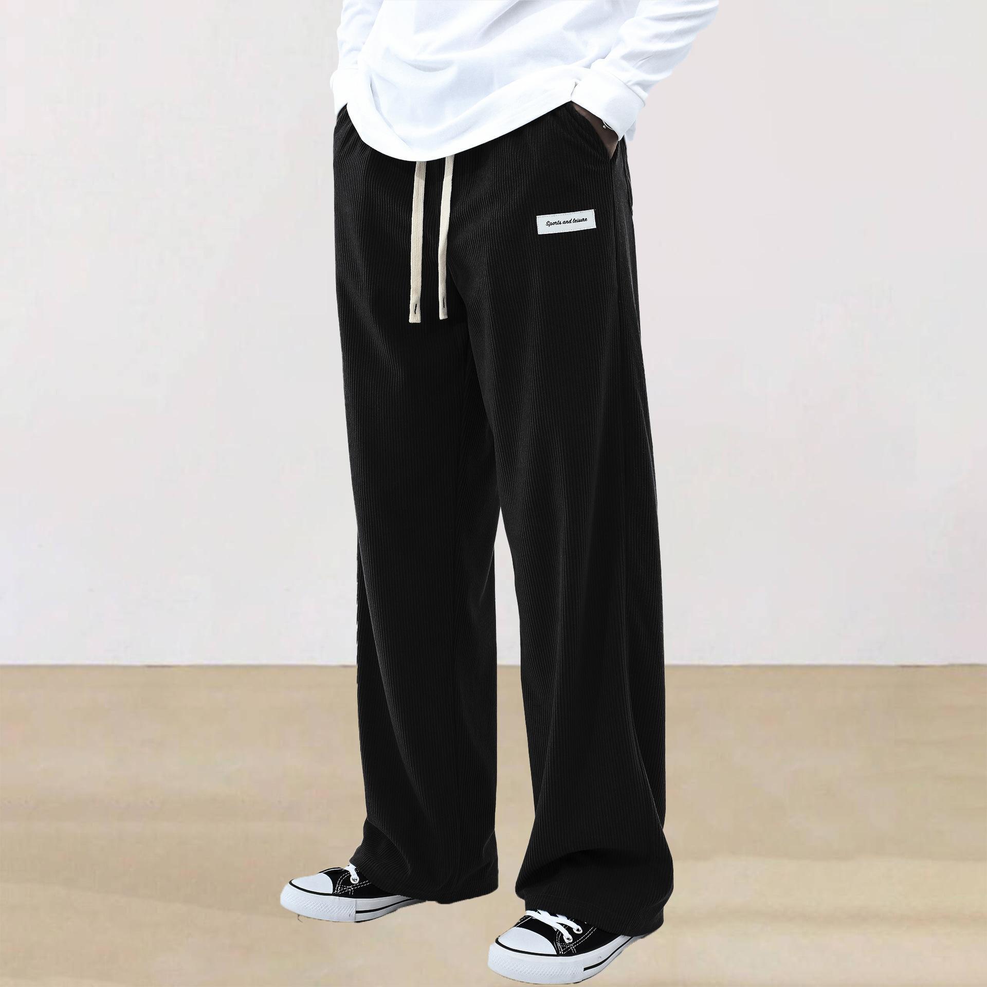 

Весенне-осенние однотонные кружевные спортивные брюки, простые брюки прямого кроя, мужские повседневные брюки, брюки широкого кроя S чёрный