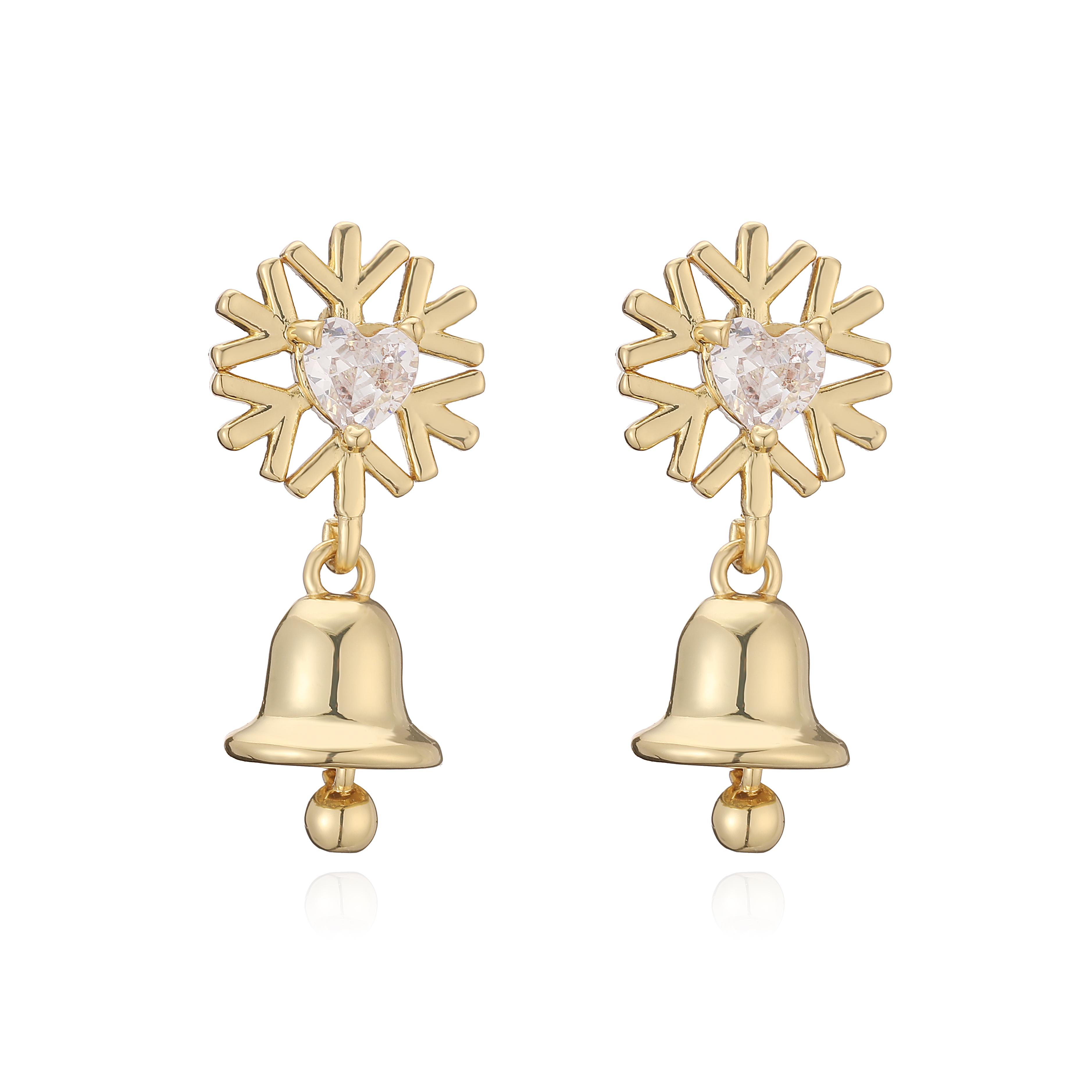 

HECHENG,1 Pair of Copper Metal Zircon Christmas Tree Bell-Shaped Stud Earrings Simple Vintage Charm Accessories Other