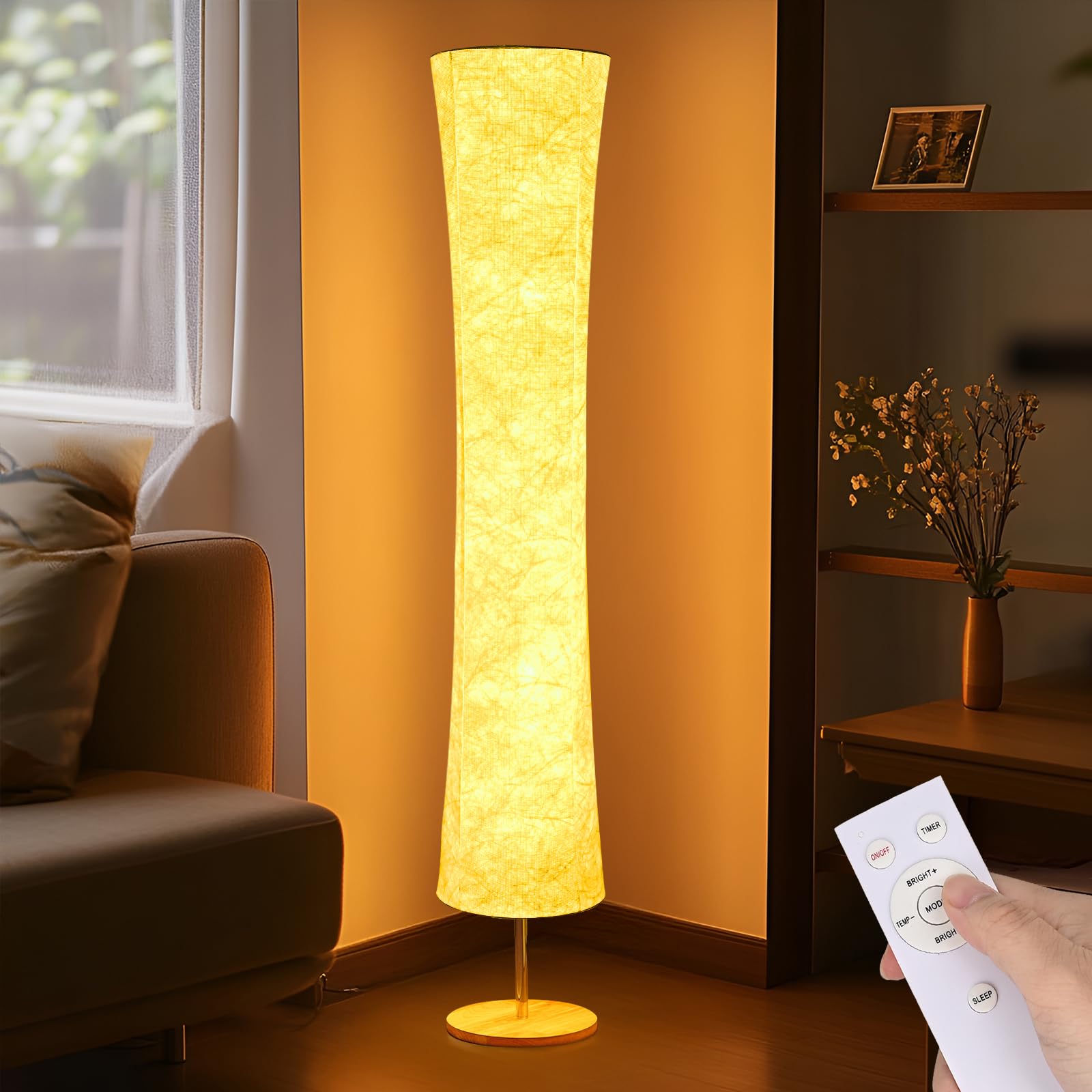 

58-inch simple modern floor lamp with Tyvek fabric shade, adjustable brightness, soft light for living rooms, bedrooms, and game rooms, 3-color