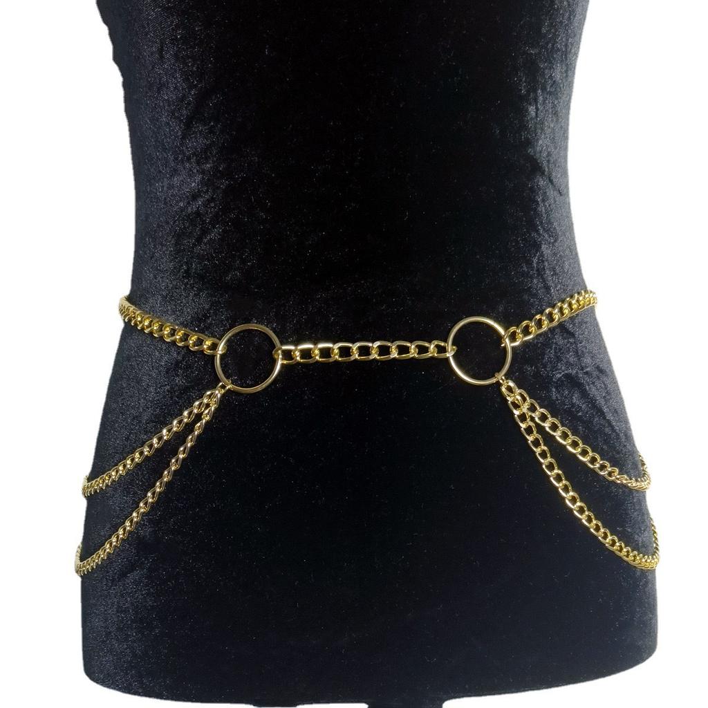 Personalized metal ring waist chain female punk multi-layer chain fringed body chain
