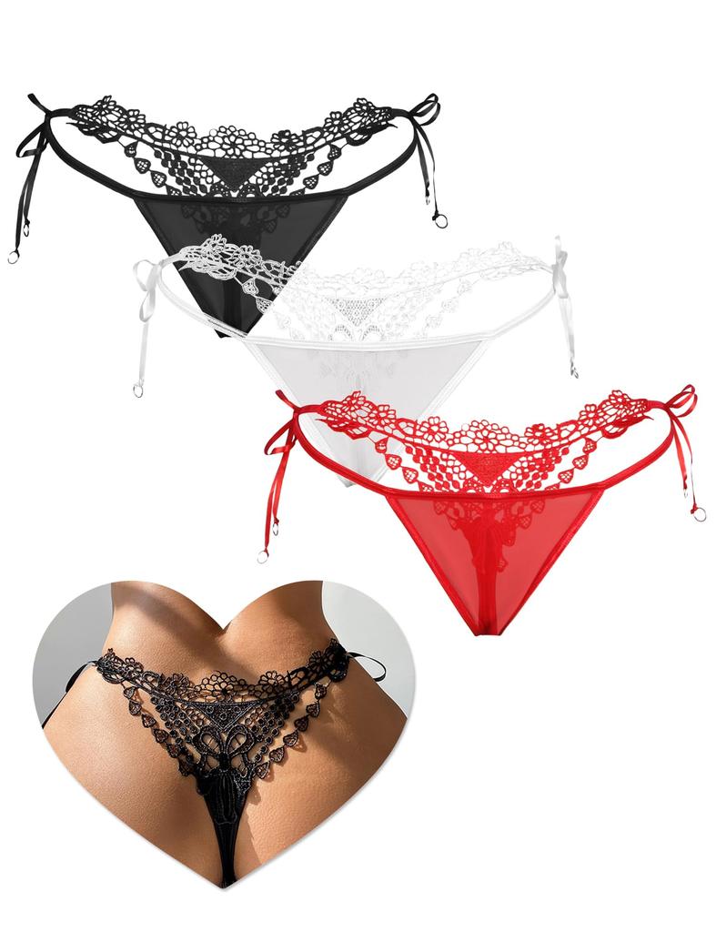 Sexy with Floral Plus Sizes Cute Mesh Beautiful Lingerie [comeondear] Women's T-Back Embroidery, (M, L, 2L, 3L), Underwear, Elegant, See-Through,