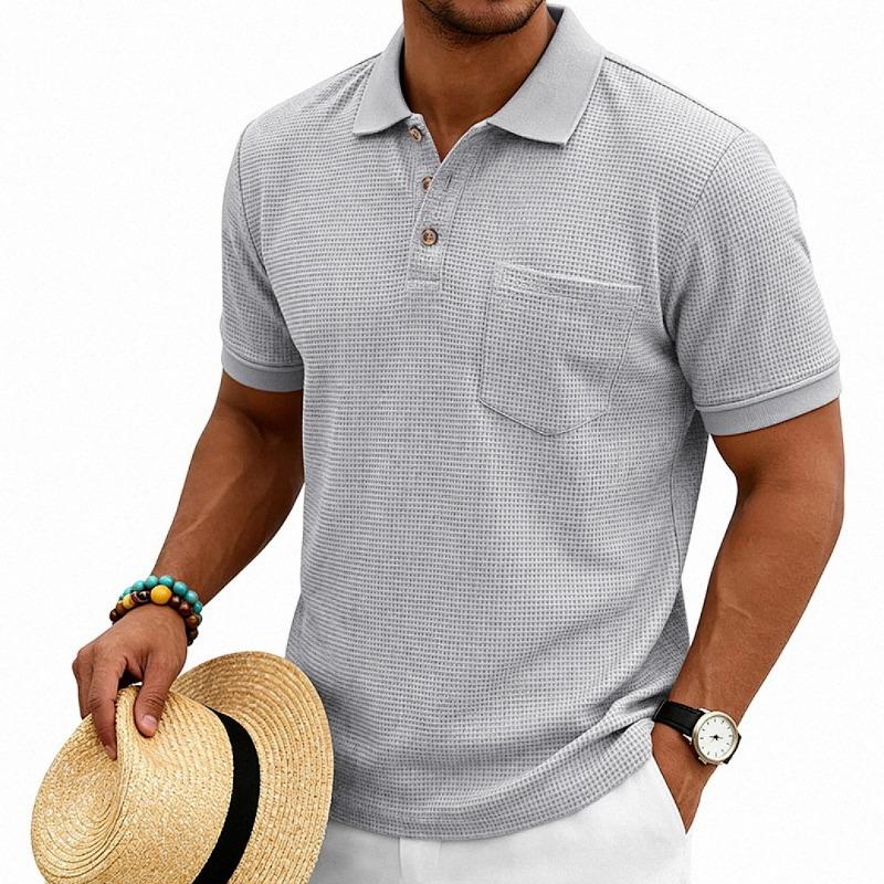 Men S Waffle Knit Polo Shirt Casual Commute Style S светло-серый