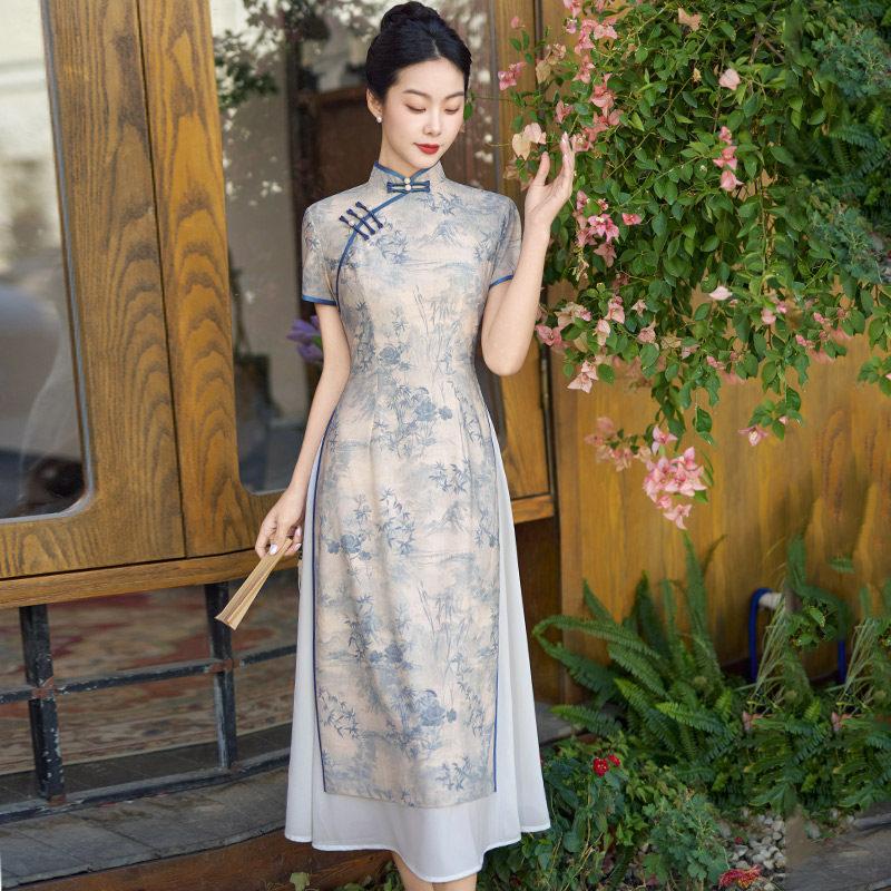 Skinny Aodai national style new Chinese cheongsam improved young 1011 new women's high-end daily dress summer