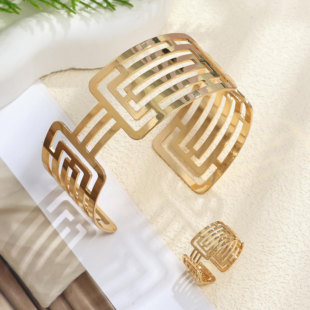 Geometric lines hollow irregular bracelet ring set opening adjustment design bracelet