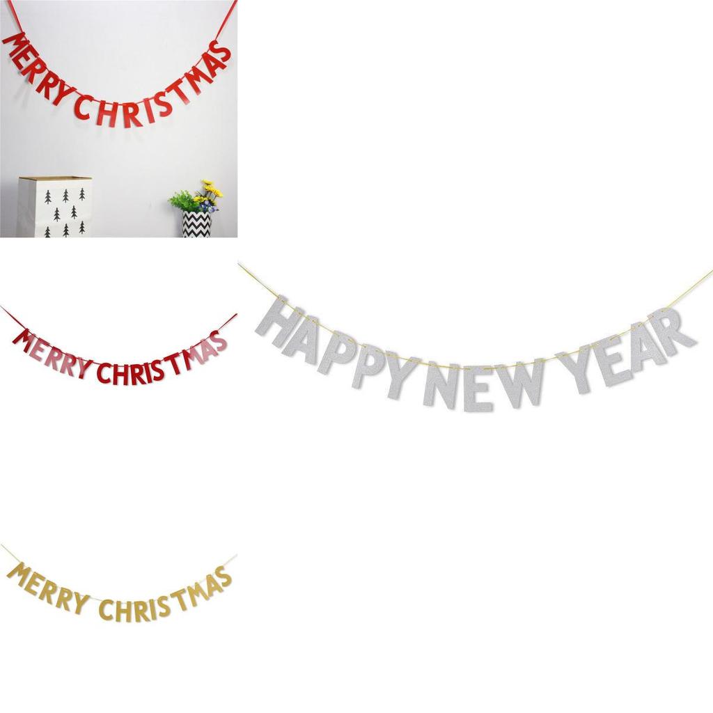 Festive Merry Christmas Happy New Year Banner Bunting For Home Party Decor