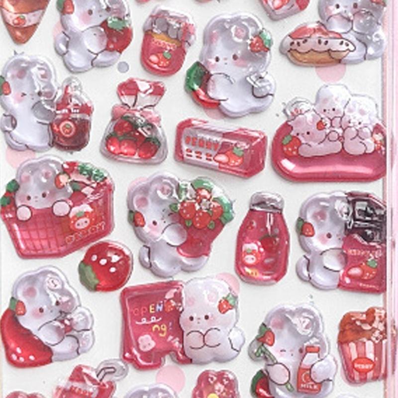 Cartoon Embossed Animal Adhesive PVC Sticker Kid Reward Sticker for Scrapbooking Journals Planner Photo Album Phone Case