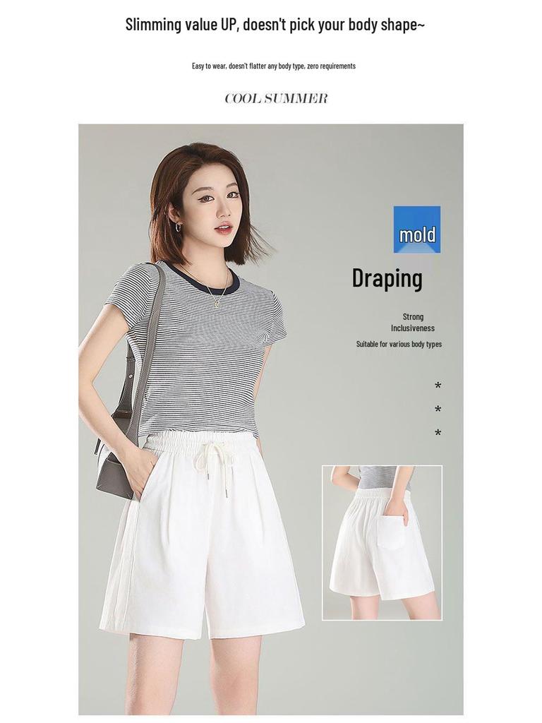 High-Waisted Cotton Sports Shorts - Loose, Wide-Leg, Summer Casual Plus Size
