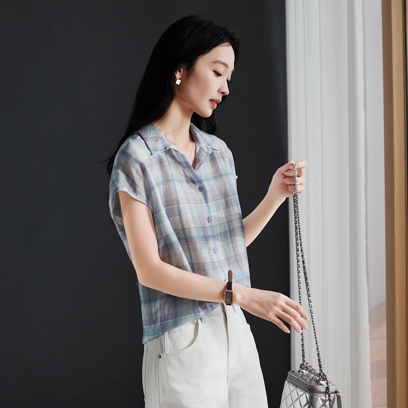 SOFSIL Women's Striped Linen Blend Short Sleeve Shirt