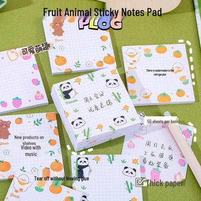 Animal Fruit Sticky Notes - Tearable Adhesive Memo Stickers for Students, Perfect for Junior High and High School Use.