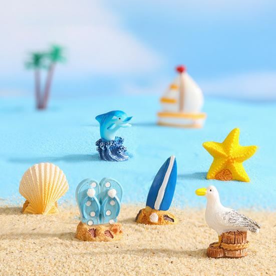 3/11Pcs/Set Miniature Seaside Theme Toy Kit Mini Resin Surfboard Seashell Seabirds Dolphin Starfish Boats Bucket Shoes Sun Model Summer Beach