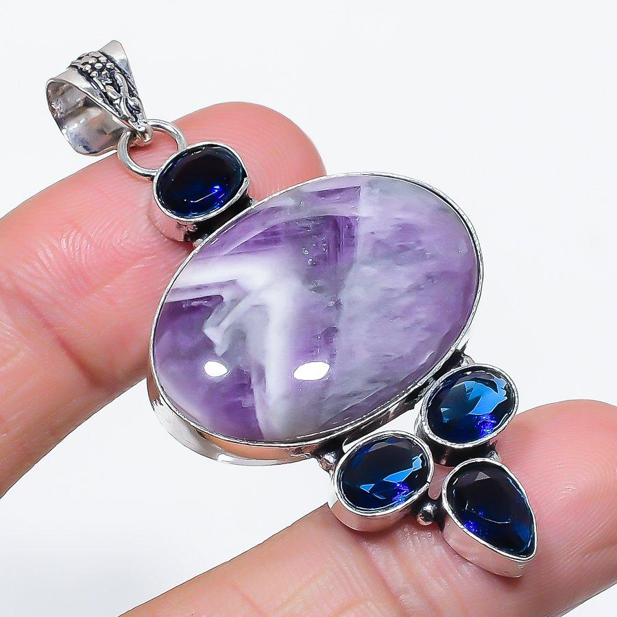 Natural Chevron Amethyst, Topaz 925 Sterling Silver Jewelry Pendant 2.40" l6n78