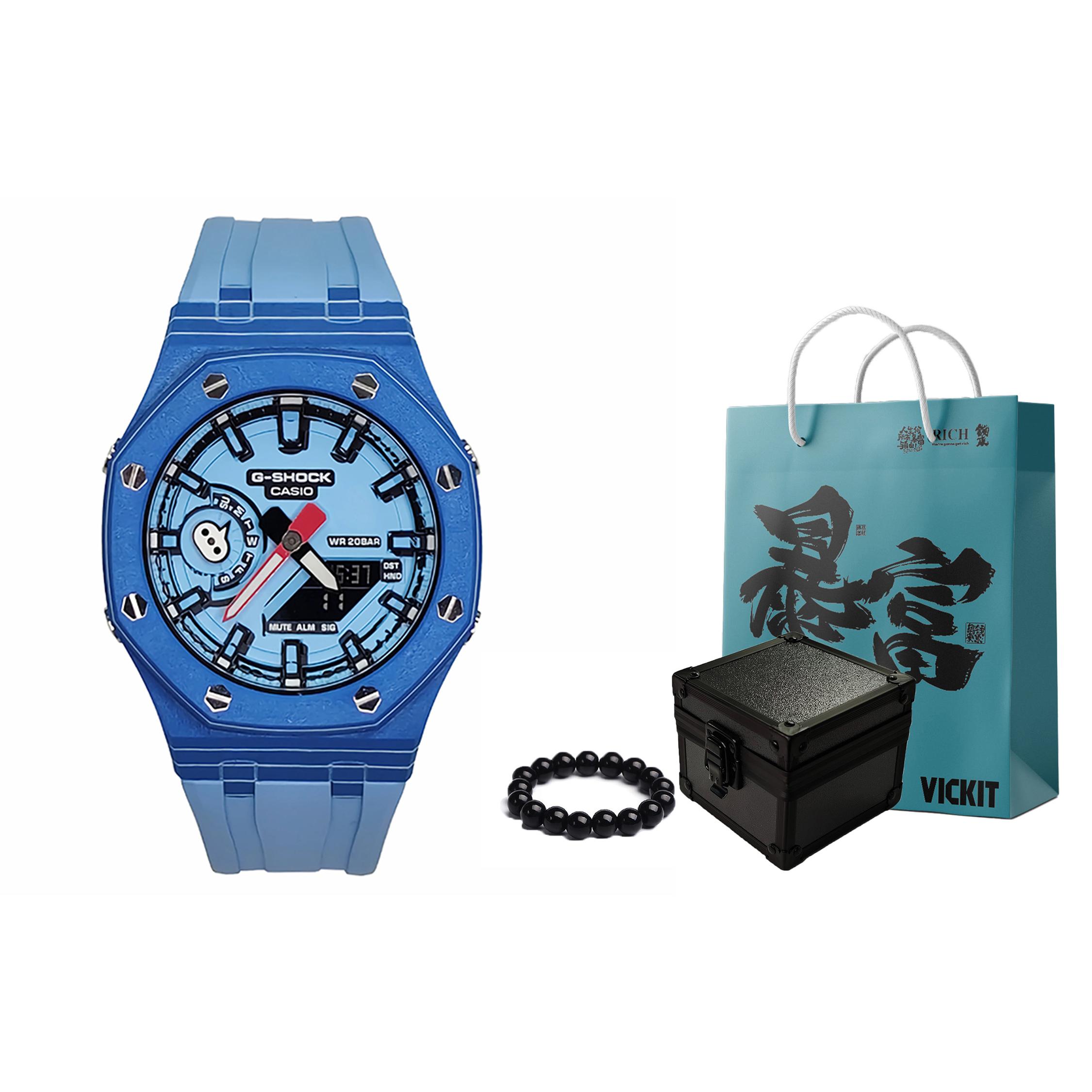 

CASIO Men Liquid Crystal,Analog Dual Display Series 44mm Blue Watch GA-2100MNG-2APR(Watch3--) Phantom Comic Blue Sky