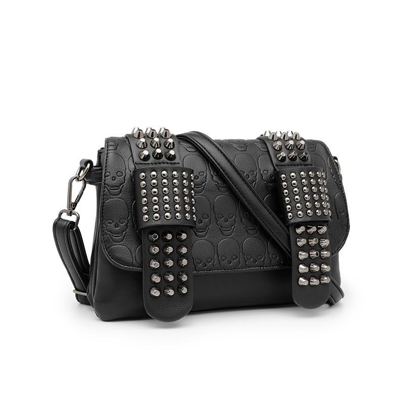 New Fashionable Women's Bag with Rivets, Black Skull Head Shoulder Bag, Women's Casual Embossed Trendy Diagonal Cross Women's Bag