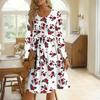 Women's Fashionable Retro Printed Color Blocked Waist Belt Casual Long Sleeved Dress