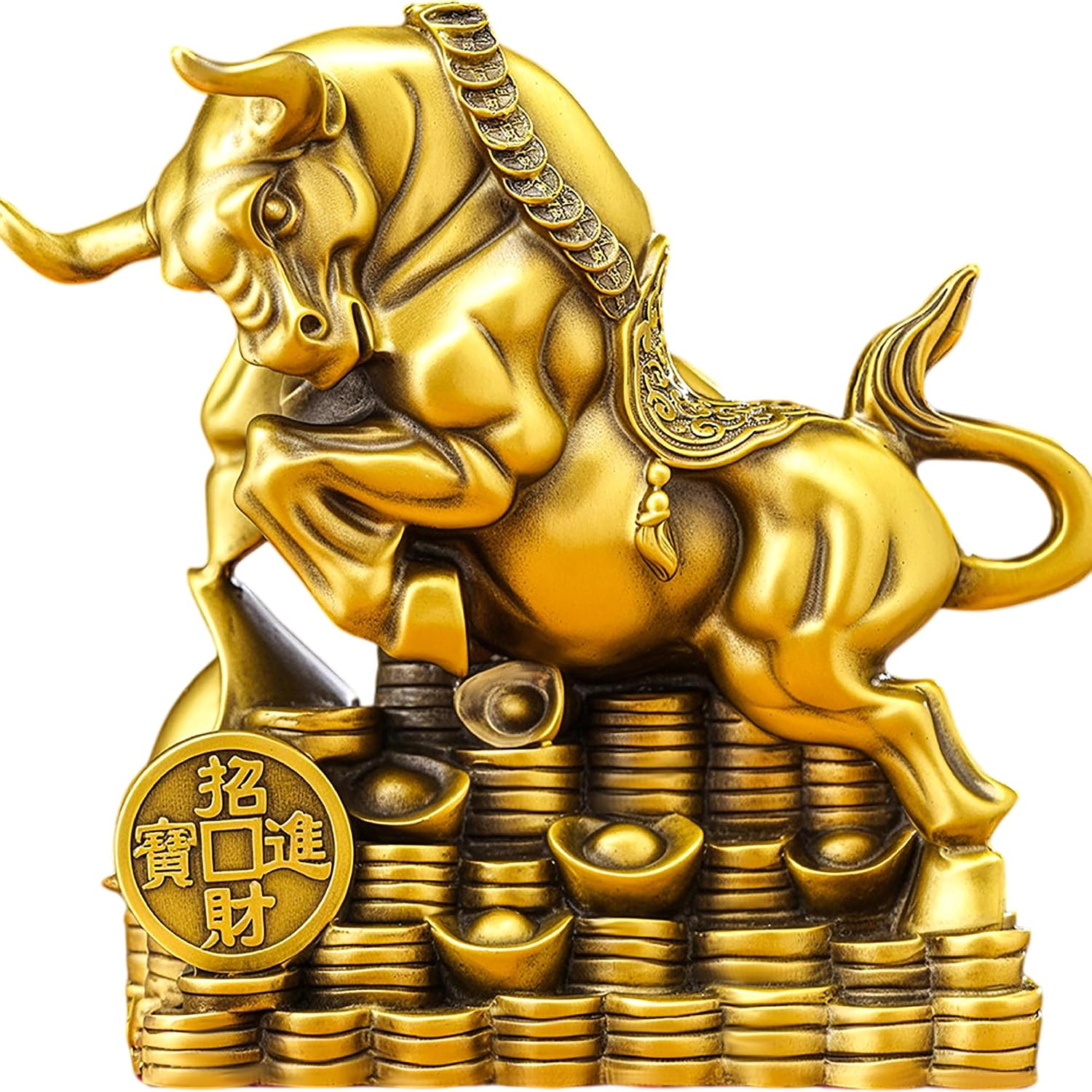 Aris & Juno Brass Wealth Bull Feng Shui Statue – Symbol of Prosperity, Success & Abundance, Figurine for Home, Office Desk or Living Room, Gift for