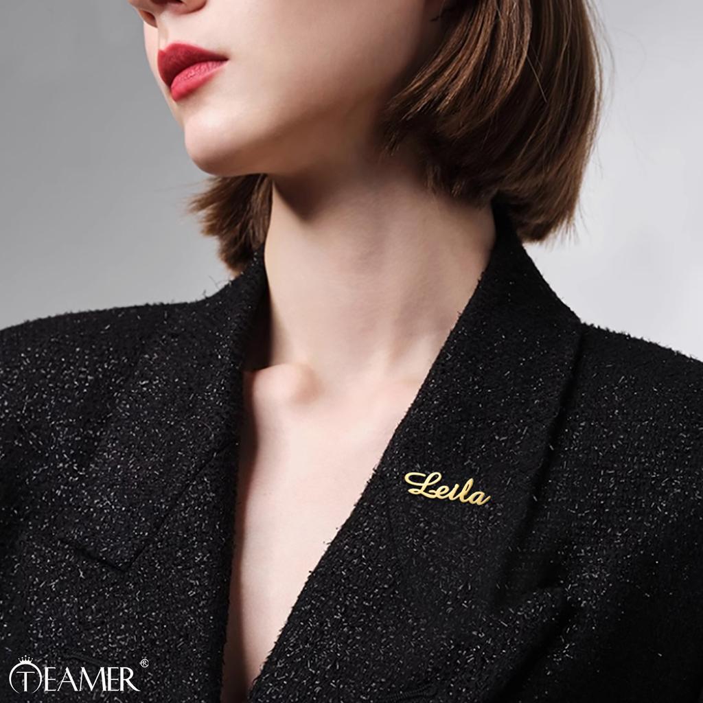 Stainless Steel Custom Name Letters Logo Brooch Personalized Nameplate Pins Badge Trendy Jewelry Gift for Women Men Kids